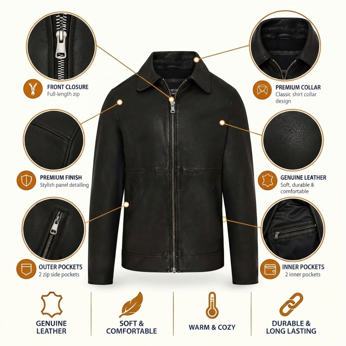 Mens Leather Harrington Collar Biker Jacket - Alpha