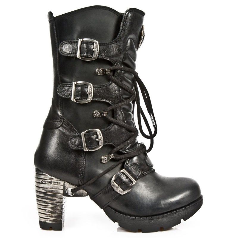 New Rock Ladies Black Leather Metallic Gothic Boots- TR003-S1 - Upperclass Fashions 