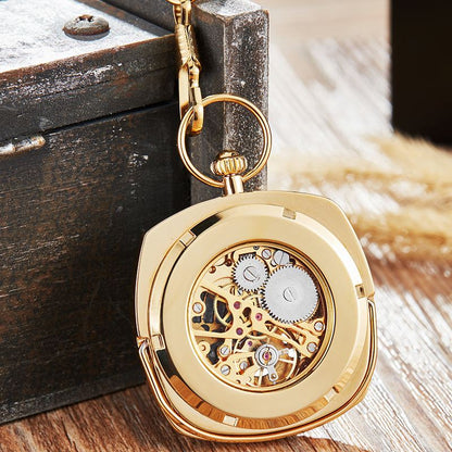 Mechanical Vintage Skeleton Square Open-Face Pocket Watch