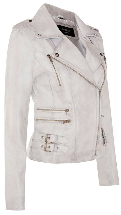 Womens Leather Brando Biker Jacket-Loddon - Upperclass Fashions 