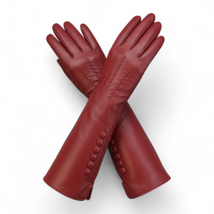 Womens Long Italian Leather Winter Button Design Soft Wool Lining Gloves - L-GLV-201