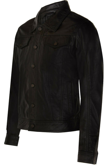 Mens Leather Trucker Jacket-Dartford