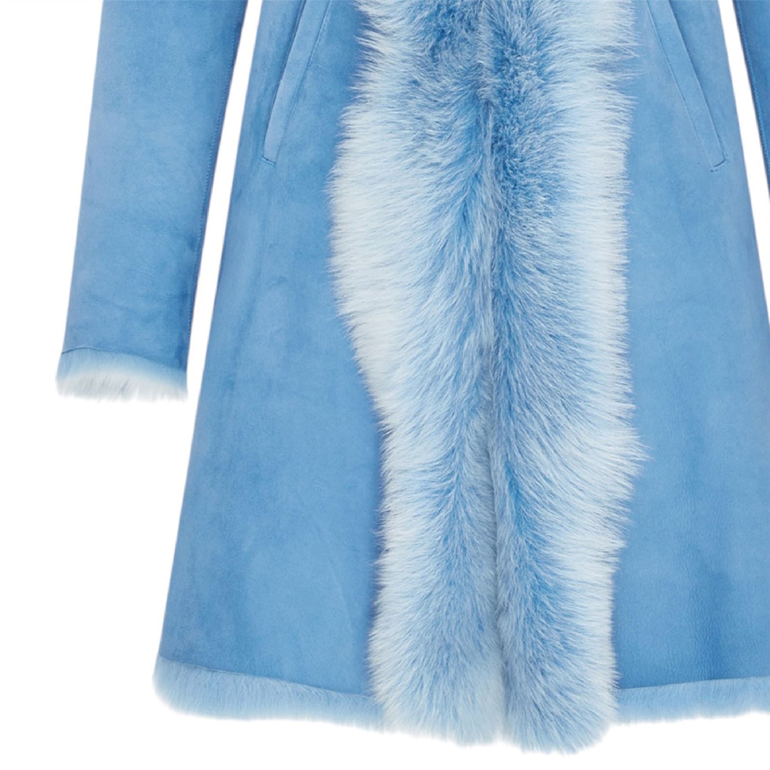 Womens Blue Toscana Sheepskin Suede Leather Hooded Trench Coat - Aura