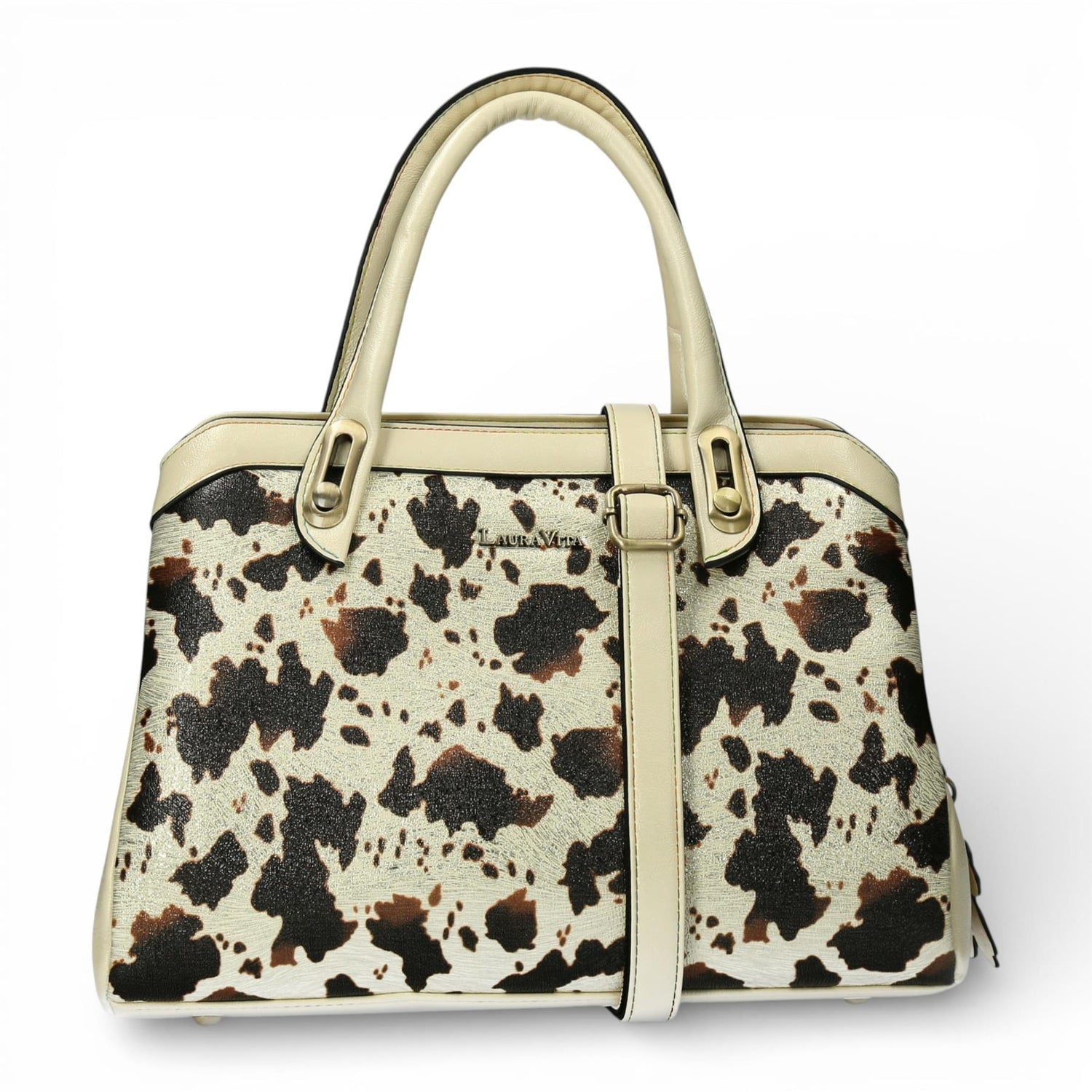 Laura Vita Aramis-08 Womens Tan Floral Print Adjustable Straps Shoulder Tote Handbag