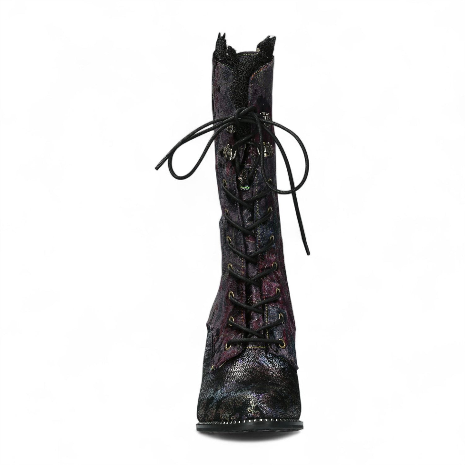 Laura Vita Alcbane 0351 Violet Floral Womens Gothic Victorian Leather Heeled High Boots