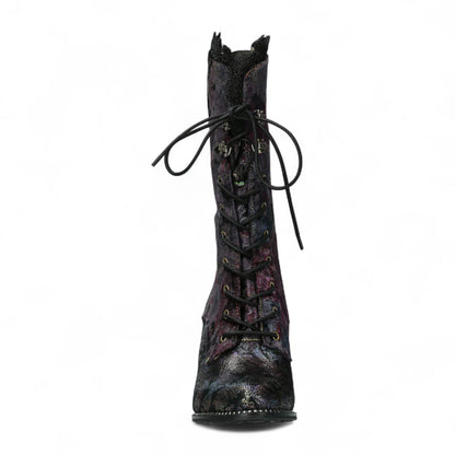 Laura Vita Alcbane 0351 Violet Floral Womens Gothic Victorian Leather Heeled High Boots