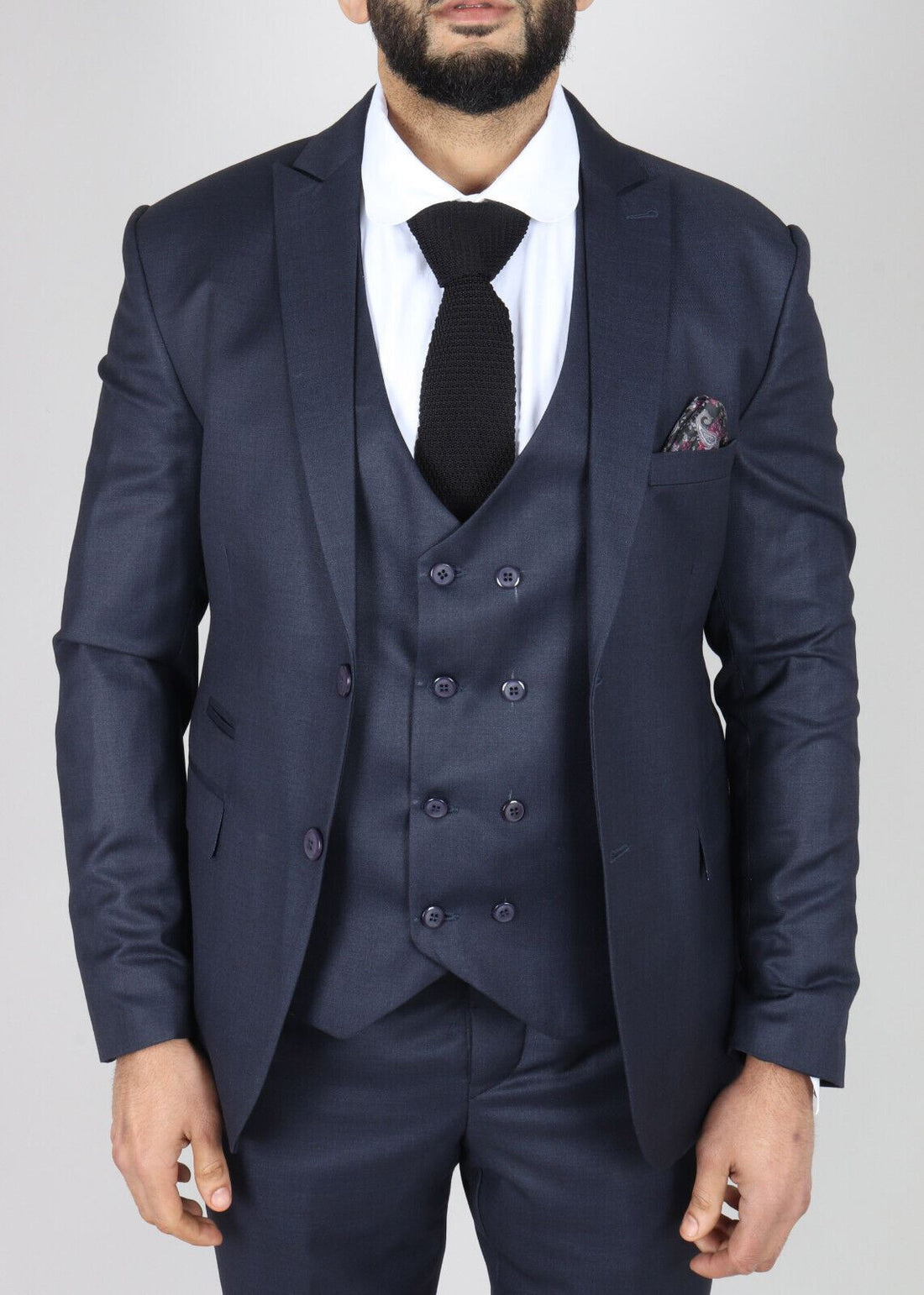 Mens IM1 Double Brusted Plain Navy 3 Piece Suit - Upperclass Fashions 