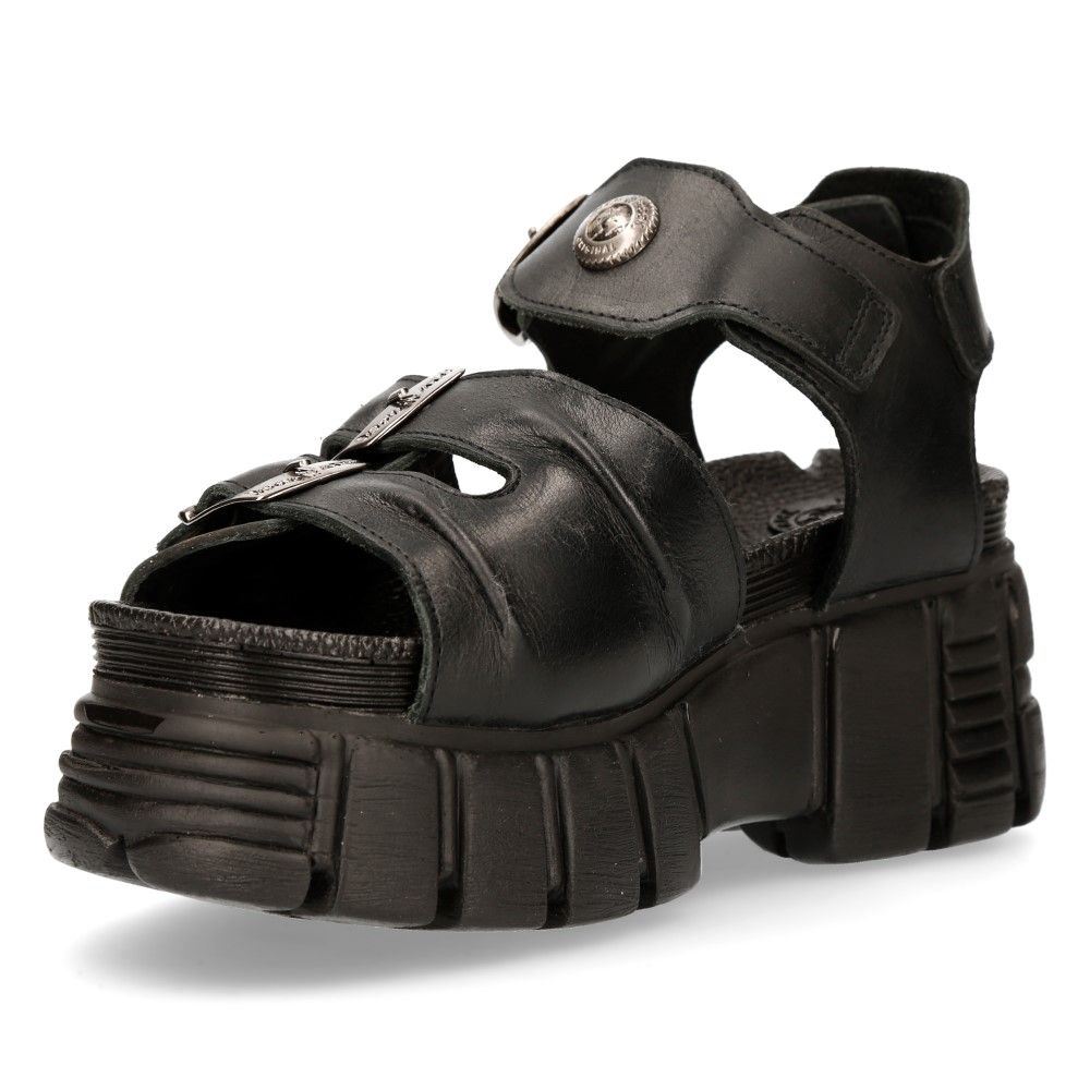 New Rock Unisex Metallic Black Punk Sandal Boots- M-BIOS101-C2