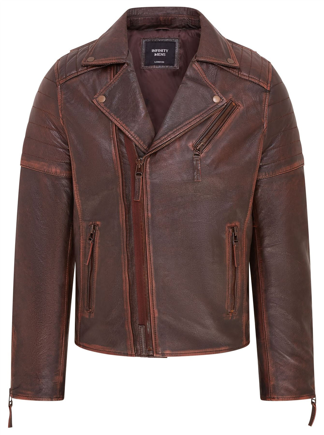 Mens Brando Double Cross Zip Leather Biker Jacket- Fagernes