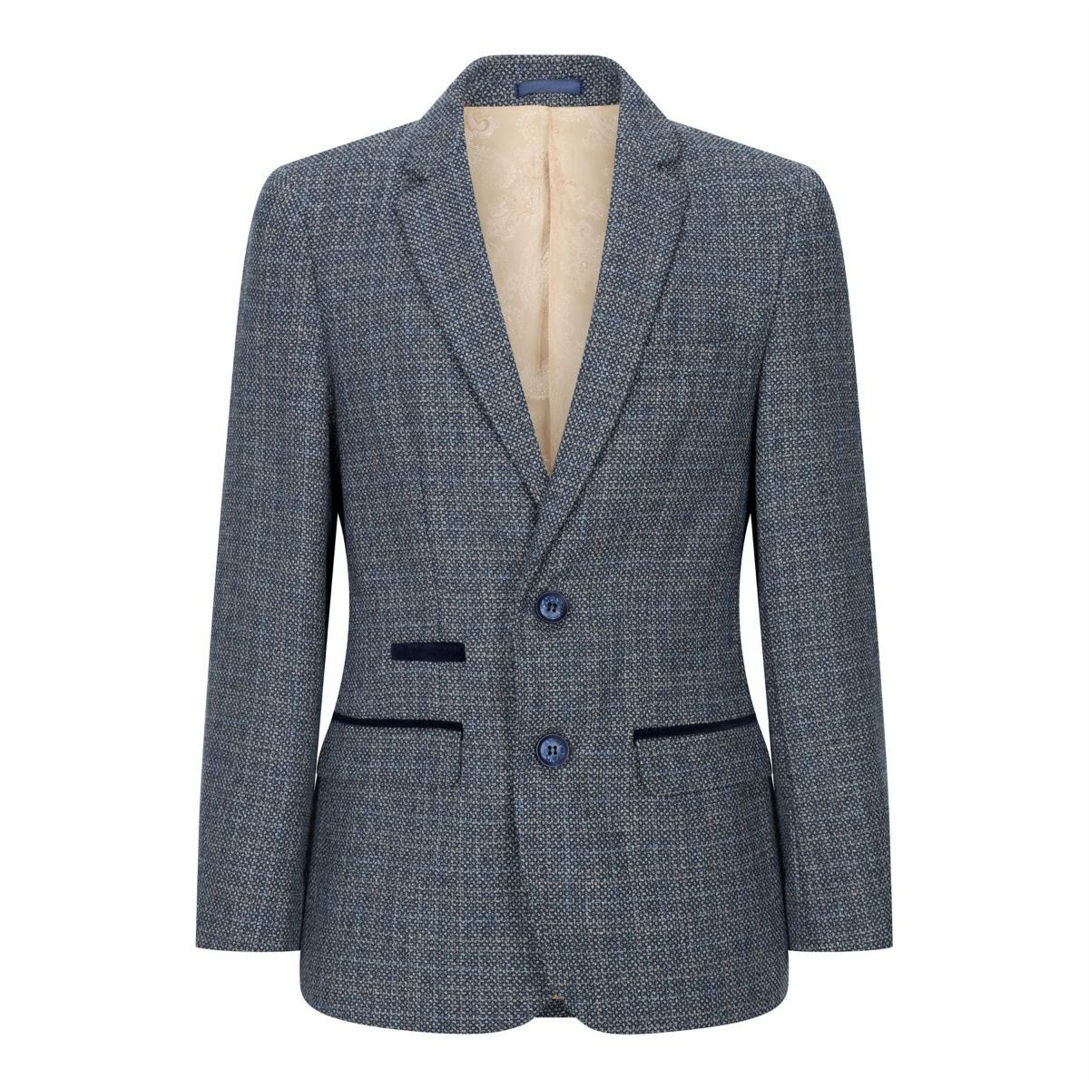 Boys 3 Piece Blue Tweed Check Vintage Retro Suit