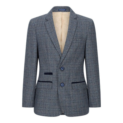 Boys 3 Piece Blue Tweed Check Vintage Retro Suit