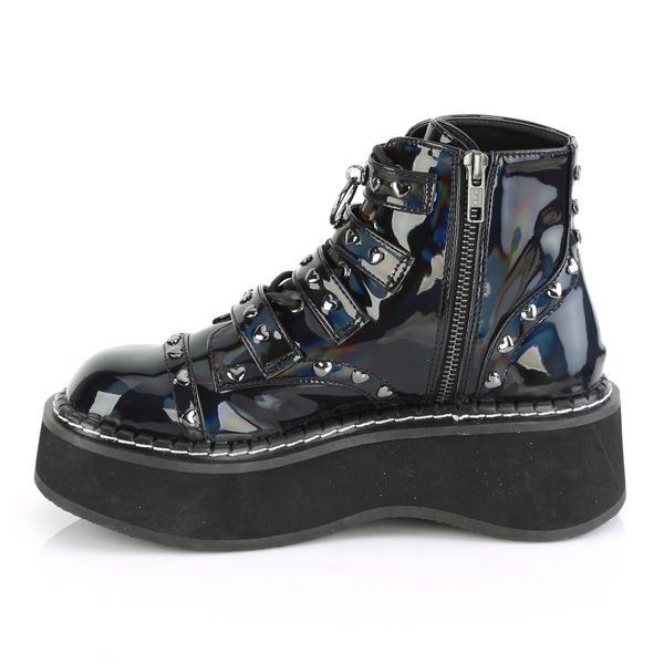 Demonia Emily 315 Black Holographic Studded Ankle Boots