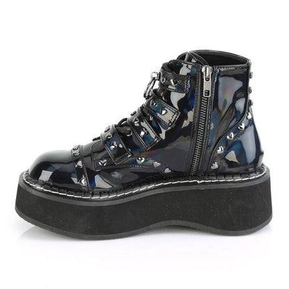 Demonia Emily 315 Black Holographic Studded Ankle Boots