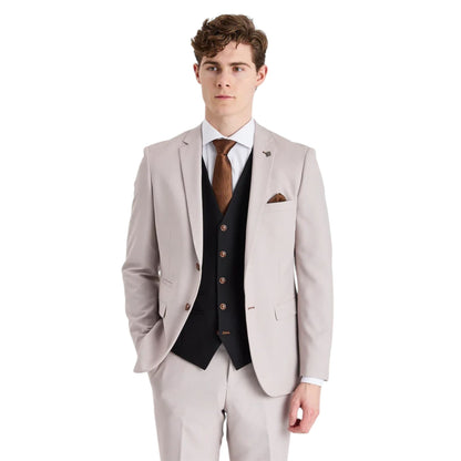 Mens Cream Suit with Black Waistcoat 3 Piece Wedding Suit - Mayfair