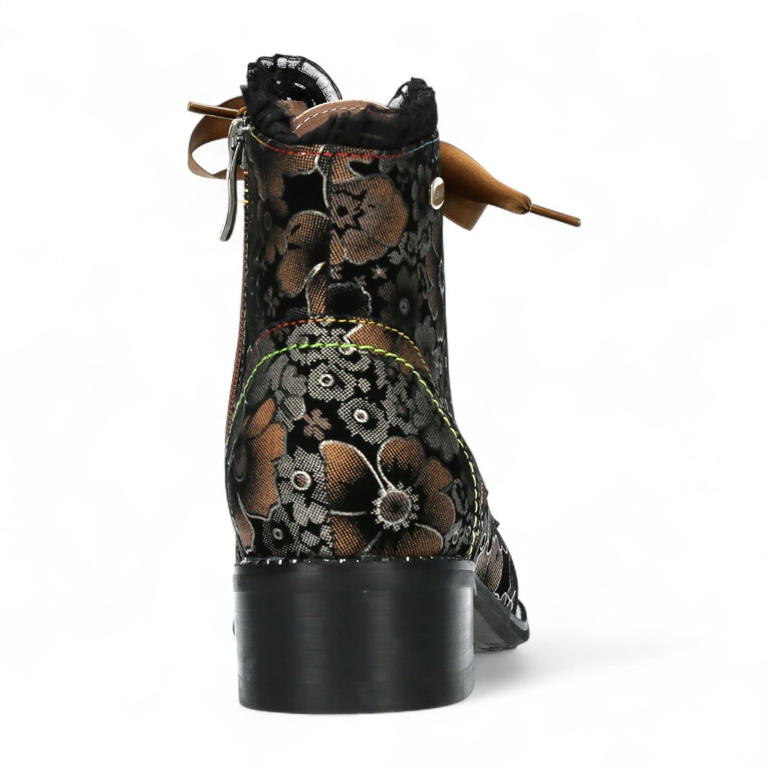 Laura Vita Emcmao-45 Brown Floral Womens Gothic Victorian Leather Ankle Heeled Boots