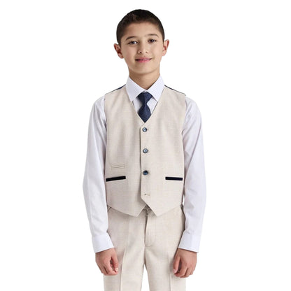 Boys Cream 3 Piece Check Formal Suit - Regent