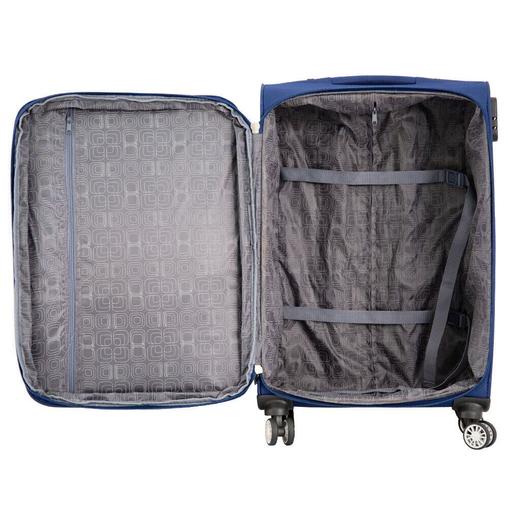 Lightweight Blue Soft Casing Suitcases 8 Wheel Luggage Travel