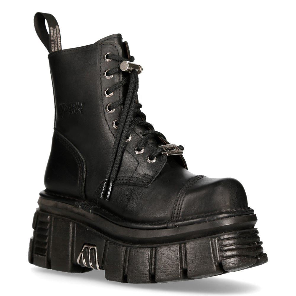 New Rock Black Leather Combat Tower Boots- M-NEWMILI083-S21