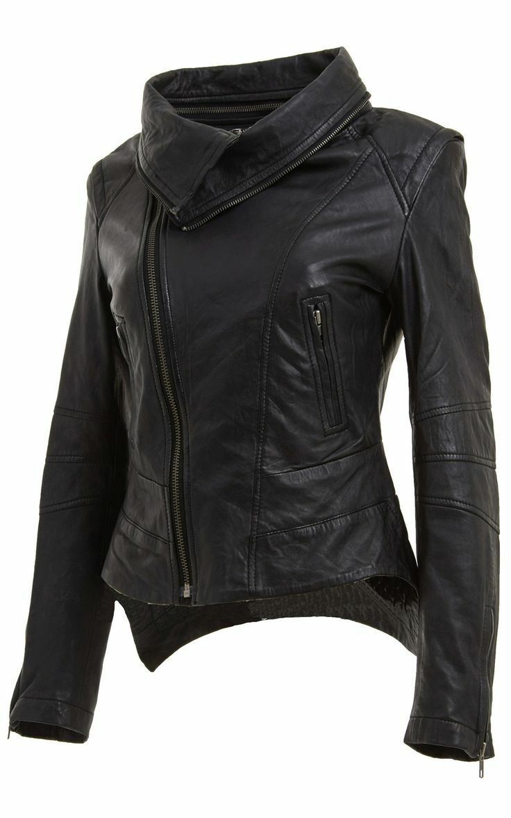 Womens  Snap-off collar Leather Biker Jacket-Maidstone