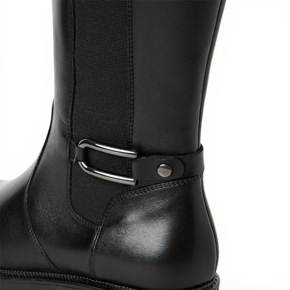 Tamaris Women’s Black Leather Knee High Platform Heel Long Boots - 25609-47