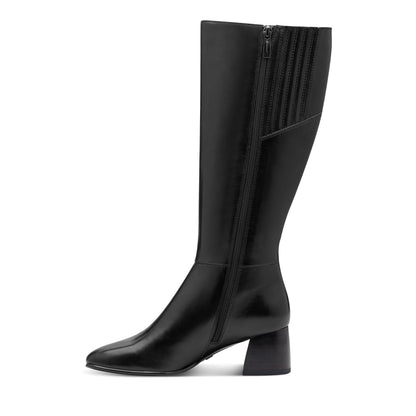Tamaris Womens Black Leather Knee High Heel Riding Boots
