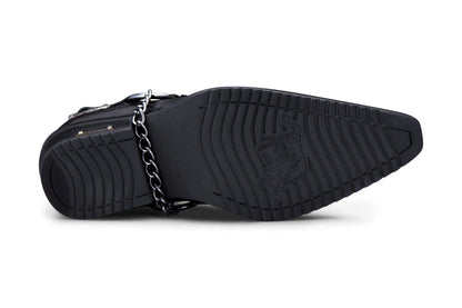 Men’S Black Leather Winklepicker Studded Western Biker Boots