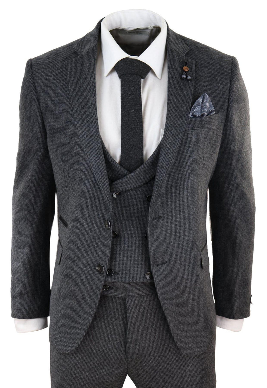 Mens Grey 3 Piece Tweed Suit Vintage Harringbone 1920s Retro Peaky Blinders