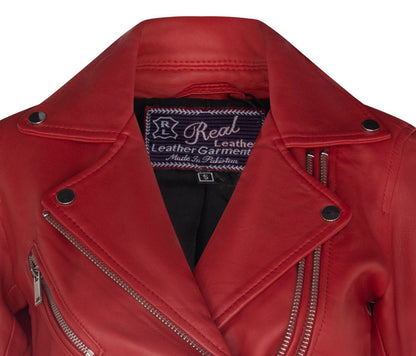 Womens Leather Retro Biker Jacket-Madeley