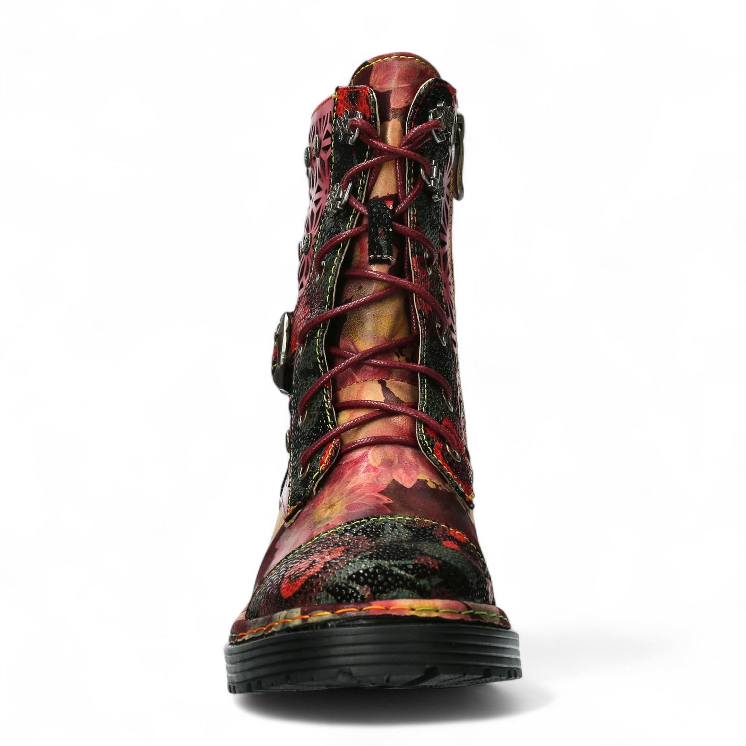 Laura Vita Incaso 36 Red Floral Womens Gothic Victorian Leather Ankle High Boots