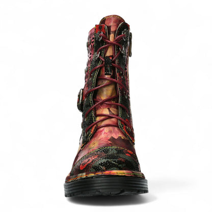 Laura Vita Incaso 36 Red Floral Womens Gothic Victorian Leather Ankle High Boots