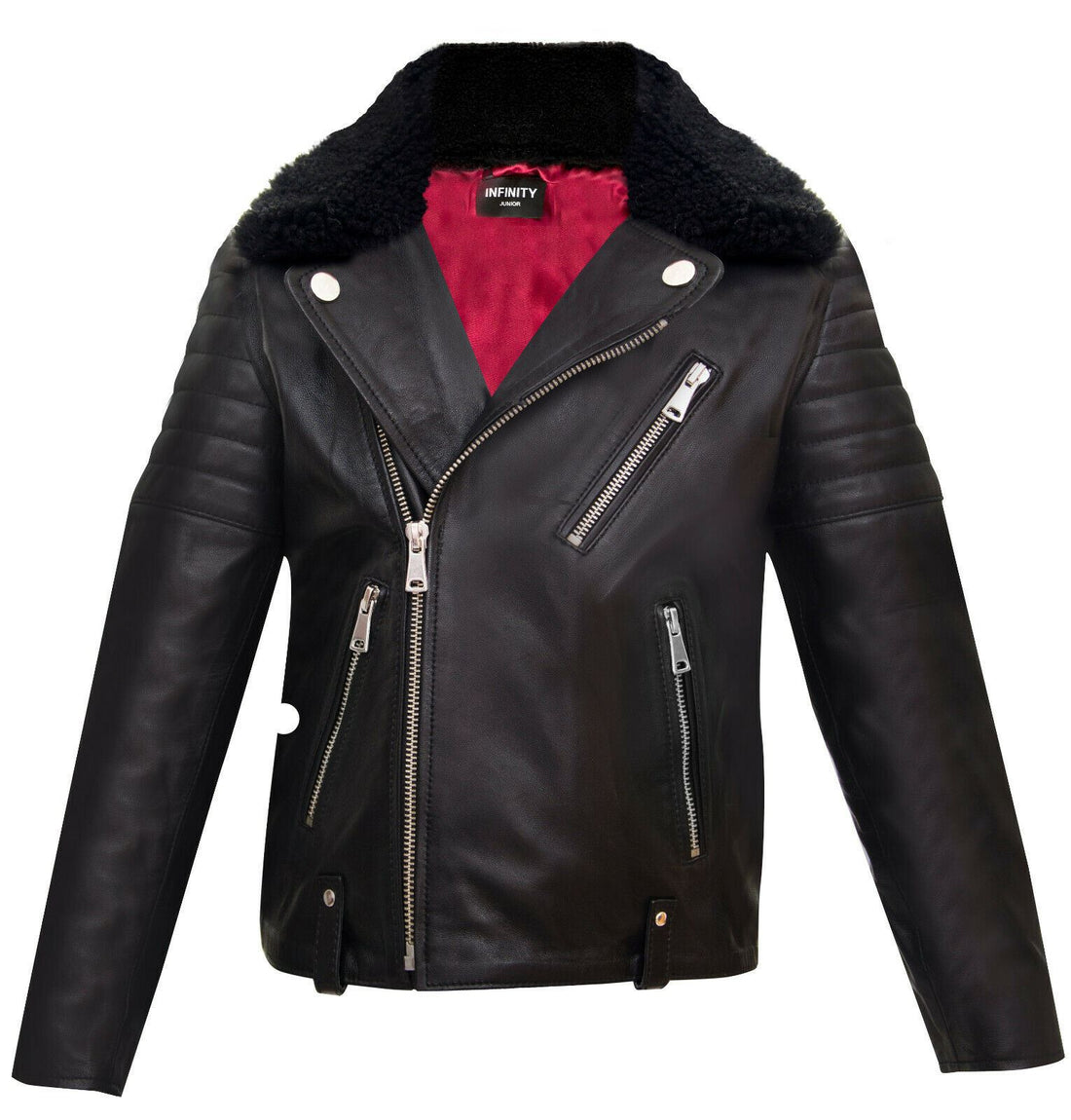 Kids Boys 100% Leather Detachable Collar Biker Jackets (3-13 Years)