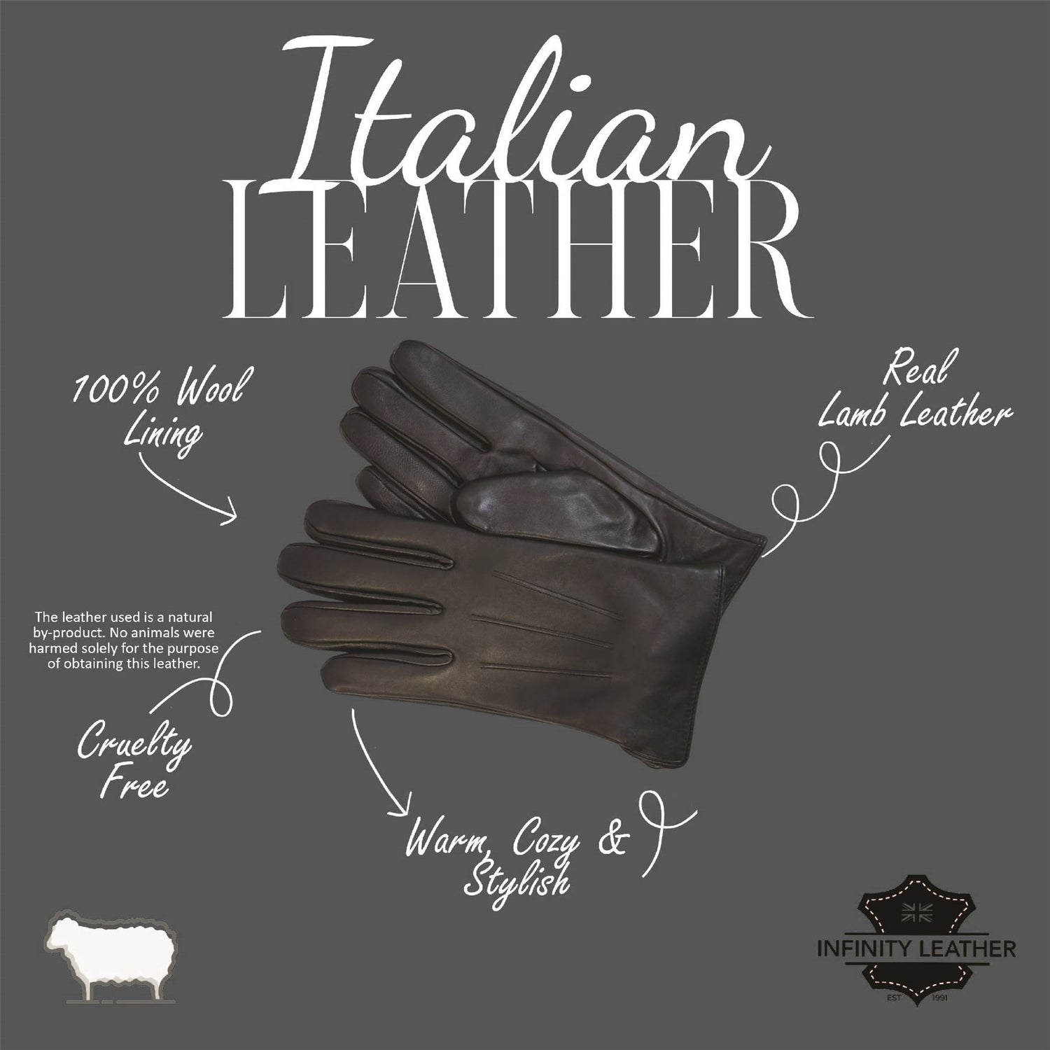 Men’s Italian Leather Warm Wool Lining Winter Gloves - M-LGV-305