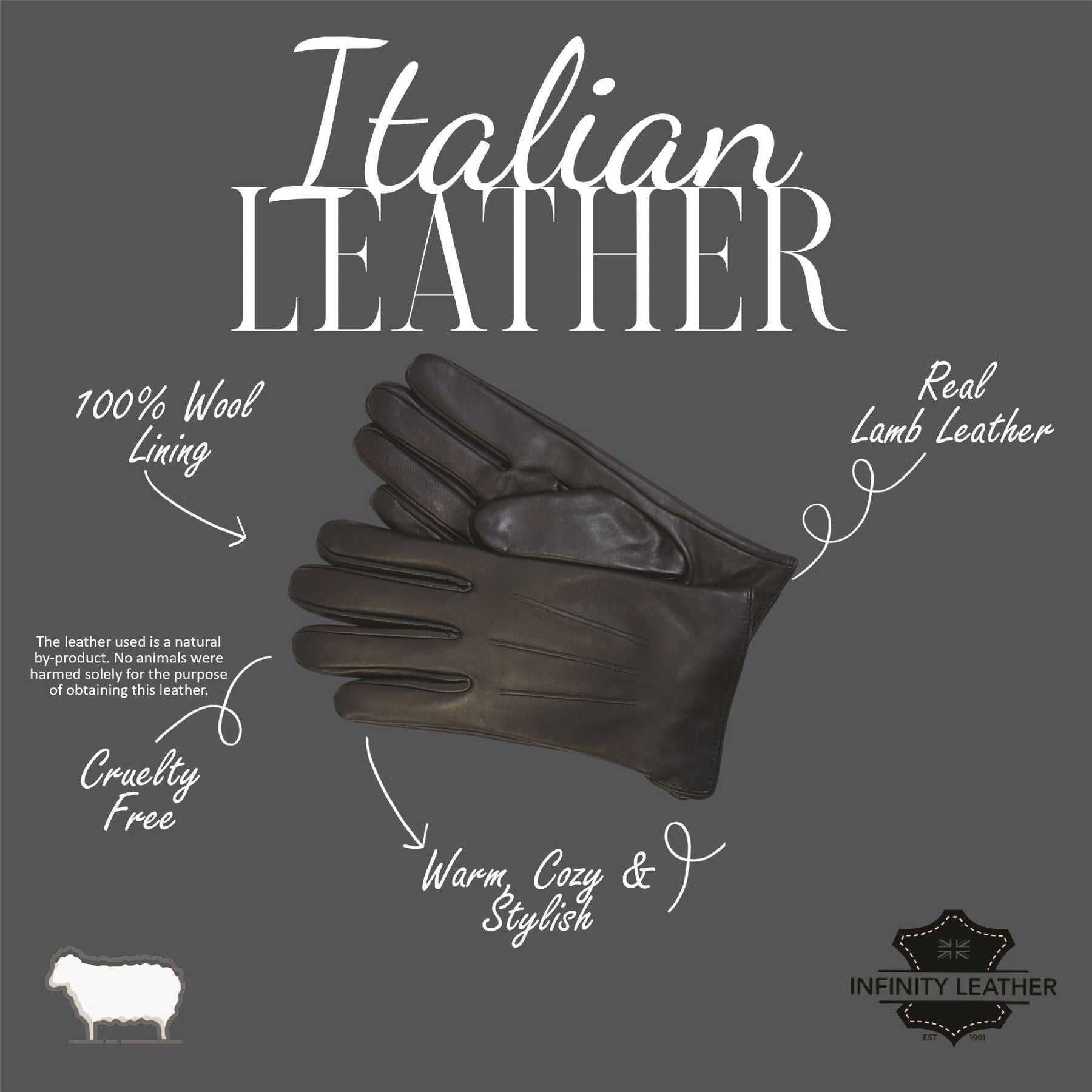 Men’s Italian Leather Warm Wool Lining Winter Gloves - M-LGV-305