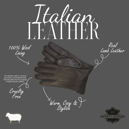 Men’s Italian Leather Warm Wool Lining Winter Gloves - M-LGV-305