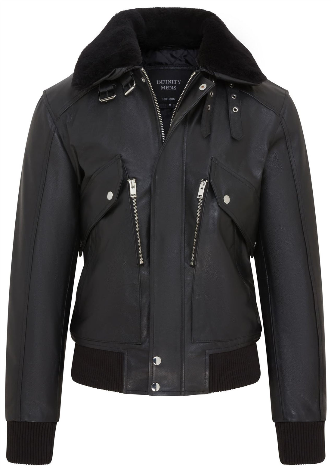 Mens Black Leather Cowhide Aviator Bomber Jacket  - Akhiok