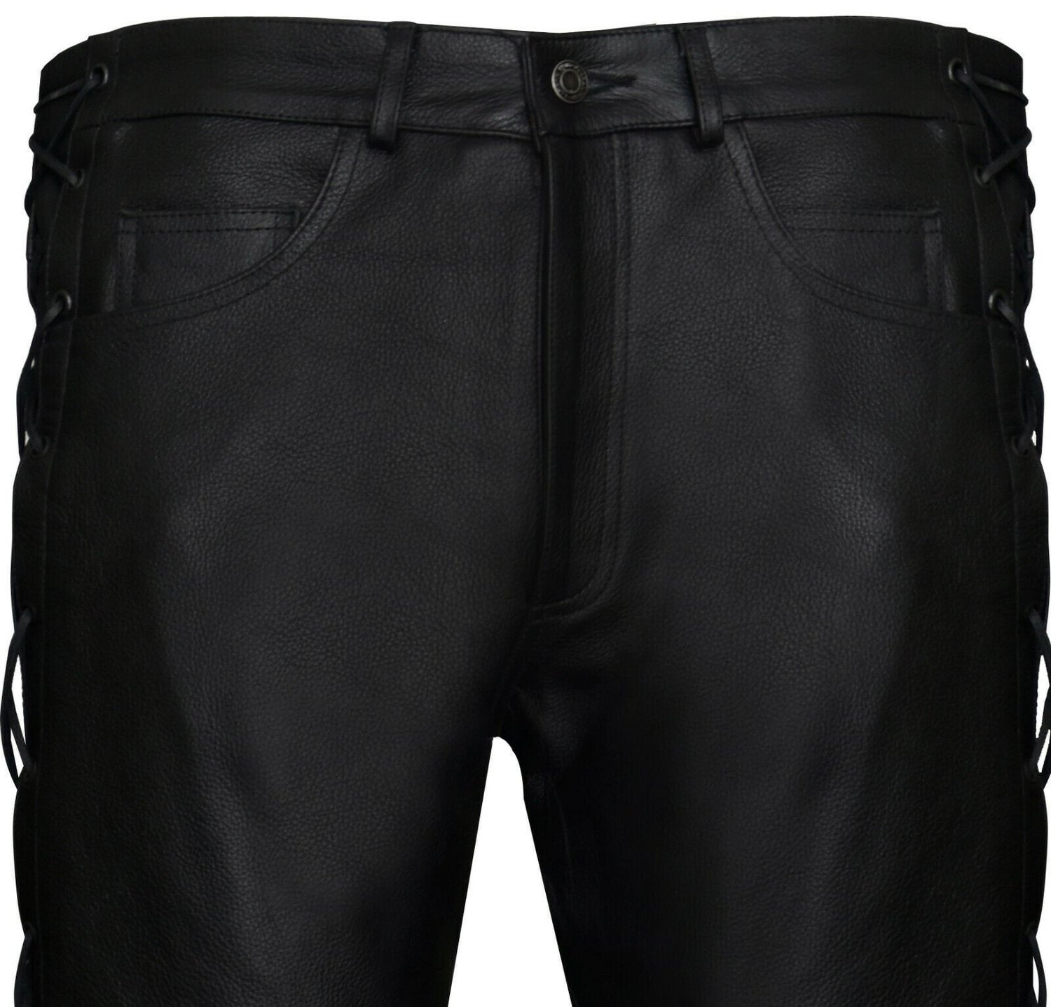 Mens Laced CowHide Leather Biker Jeans-Halesworth