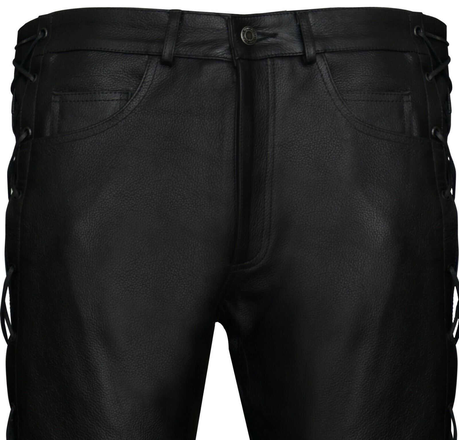 Mens Laced CowHide Leather Biker Jeans-Halesworth