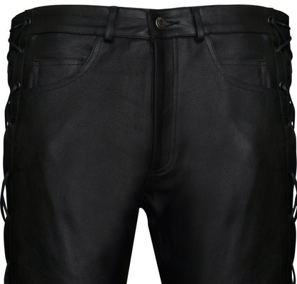 Mens Laced CowHide Leather Biker Jeans-Halesworth