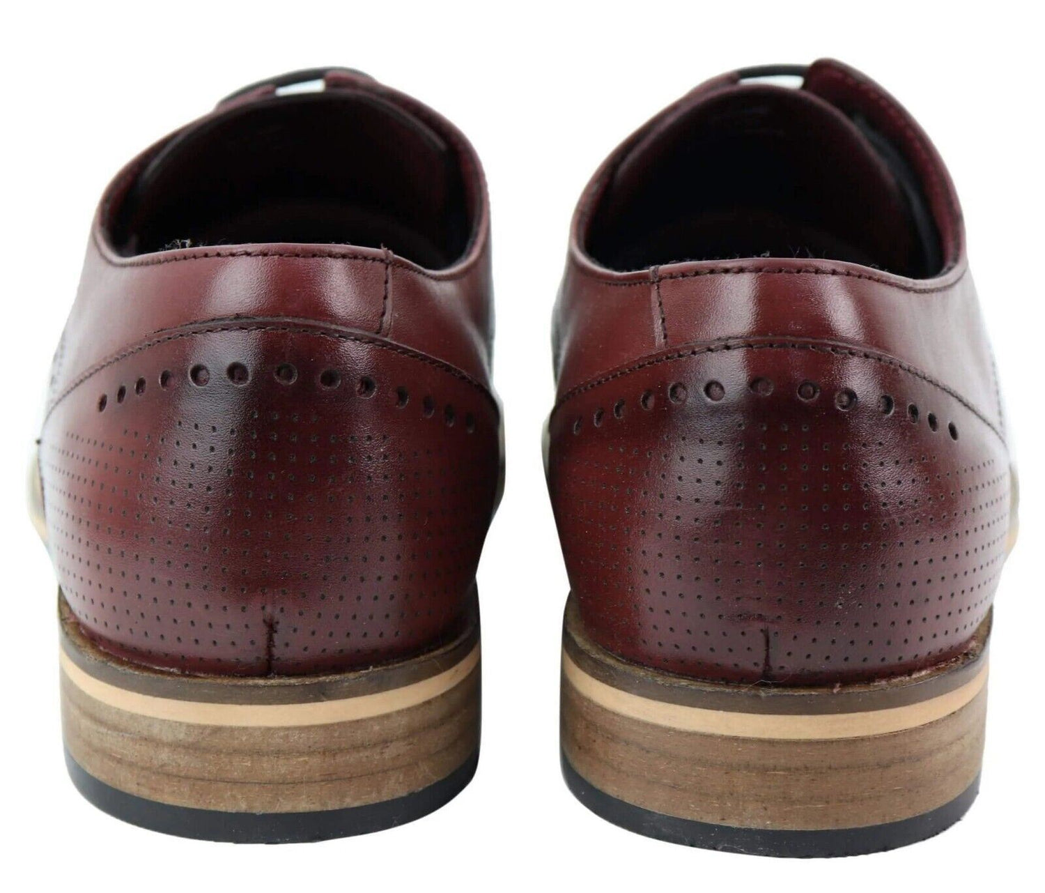 Mens Classic Oxford Brogue Shoes in Perforated Wine Leather - Upperclass Fashions 
