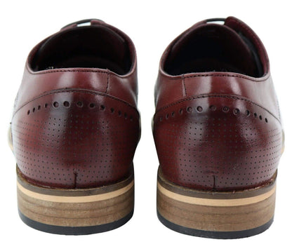 Mens Classic Oxford Brogue Shoes in Perforated Wine Leather - Upperclass Fashions 