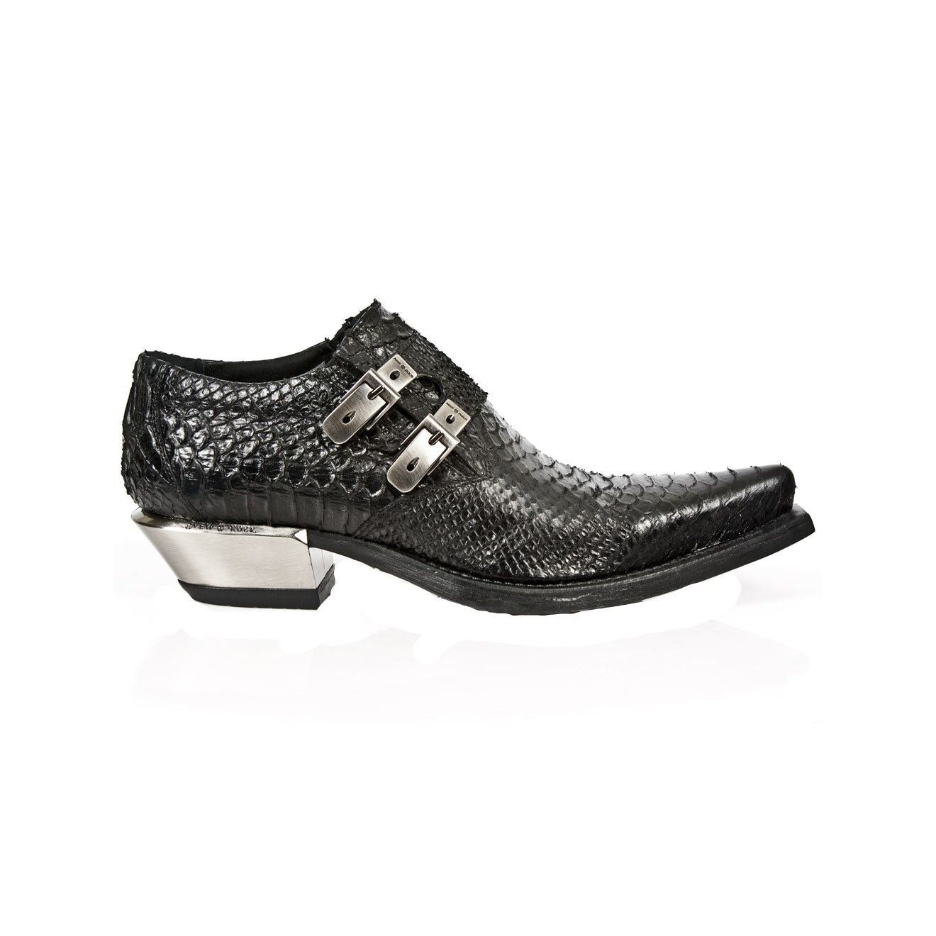 New Rock Embossed Python Black Leather Buckled Shoes-7934-S2 - Upperclass Fashions 