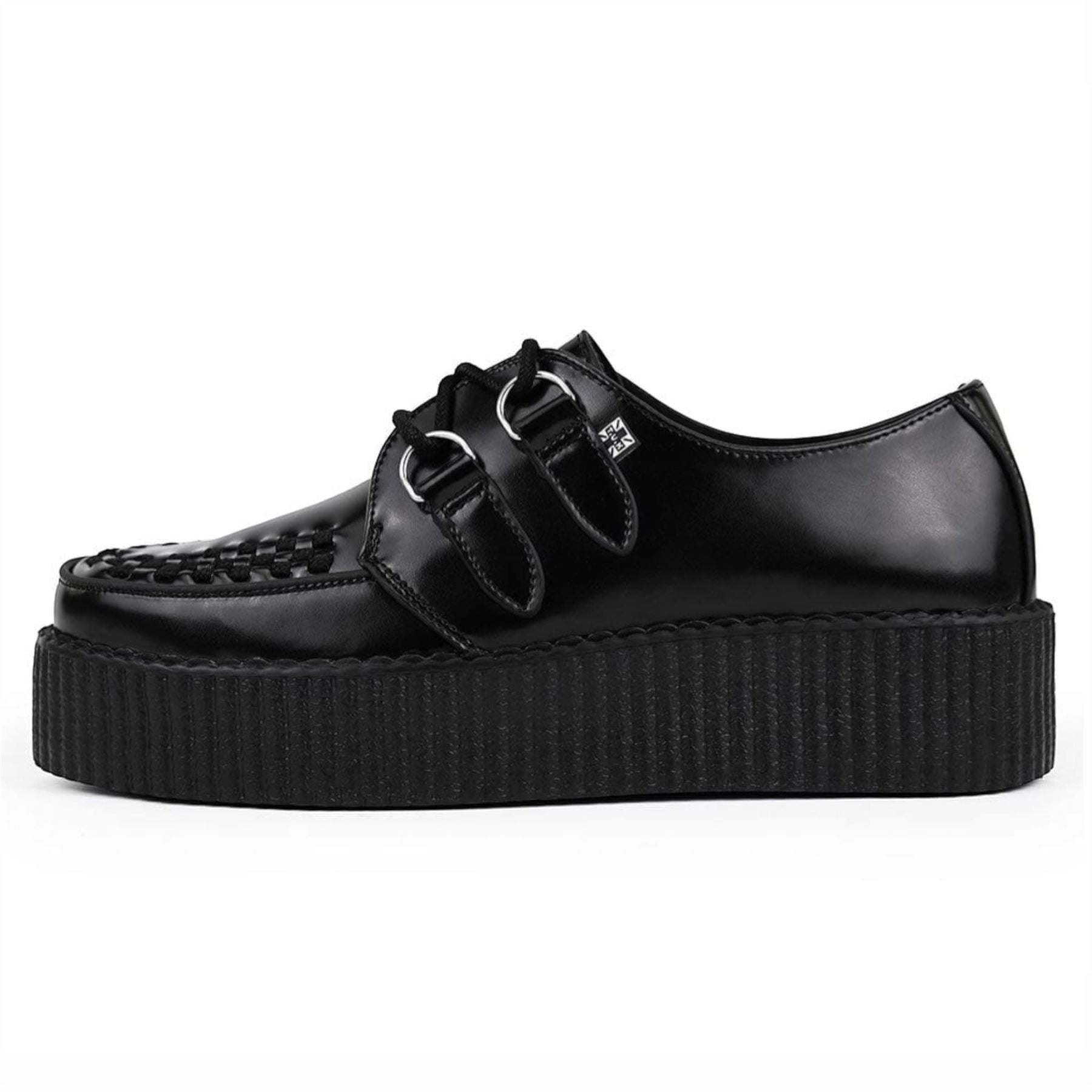 TUK Viva High Creeper Black Leather Platform Lace-Up Goth Shoes - AV6802