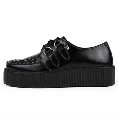 TUK Viva High Creeper Black Leather Platform Lace-Up Goth Shoes - AV6802