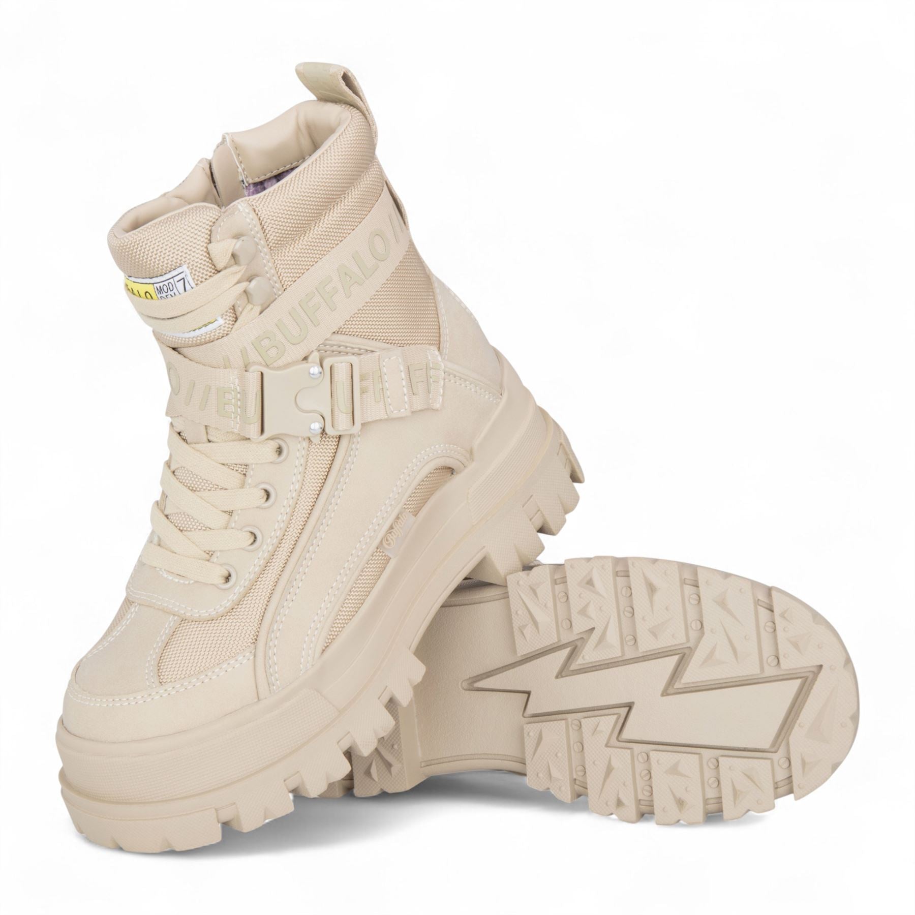 Buffalo Womens Beige Chunky Platform High Ankle Combat Boots - ASPHA-COM1