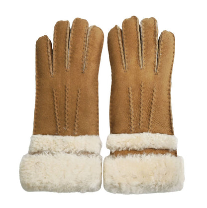 Womens Genuine Sheepskin Suede Gloves with Roll Up/Down Cuff