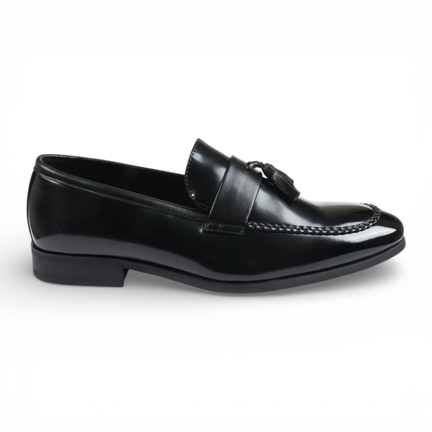 Mens Olive Tassel High-Gloss Patent Faux Leather Formal Loafers Shoes