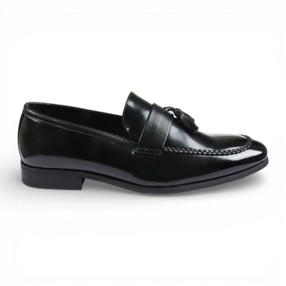 Mens Olive Tassel High-Gloss Patent Faux Leather Formal Loafers Shoes