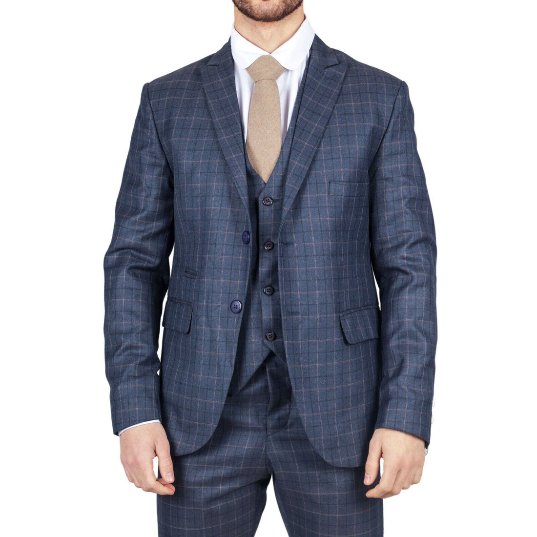 Mens IM2 Classic Plain Blue 3 Piece Suit