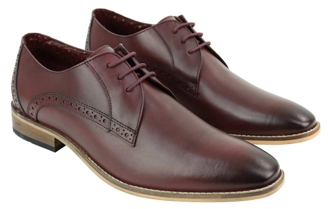 Mens Classic Oxford Brogue Derby Shoes in Cherry Leather - Upperclass Fashions 