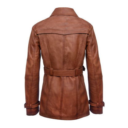 Womens Mid Length Leather Trench Coat -Oakham - Upperclass Fashions 